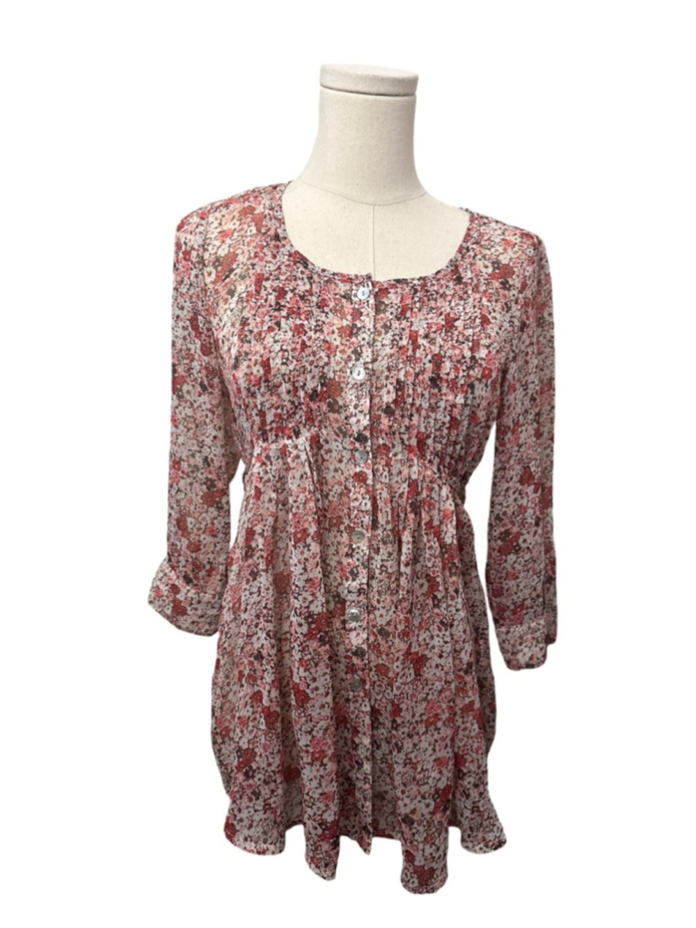 Costa Blanca Pink and White Floral Button-Front Tunic